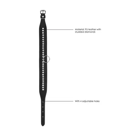 Shots Diamond Series Adjustable Collar with Leash, Black, Studded Design