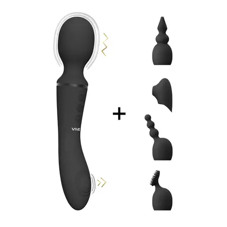 VIVE NAMI Pulse Wave Vibrating Wand Black - Dual Motor, 4 Attachments