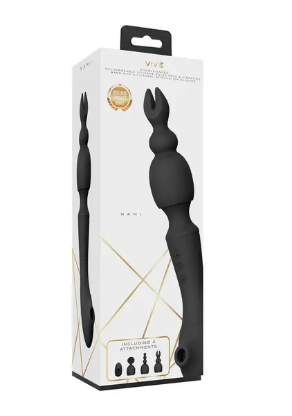 VIVE NAMI Pulse Wave Vibrating Wand Black - Dual Motor, 4 Attachments