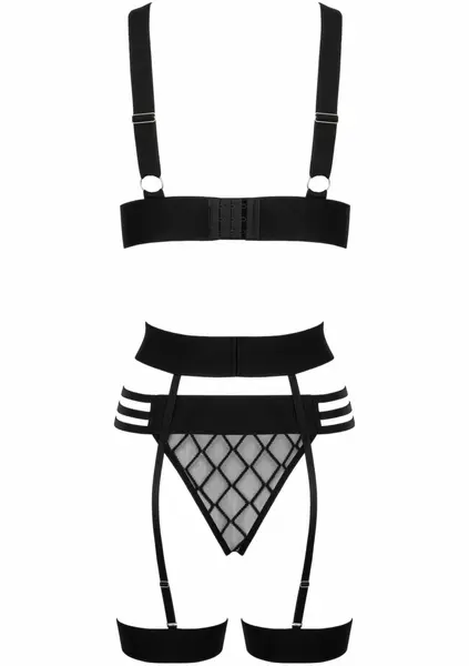 THP105 3-Piece Set by THP - Mesh Diamond Pattern Lingerie Ensemble