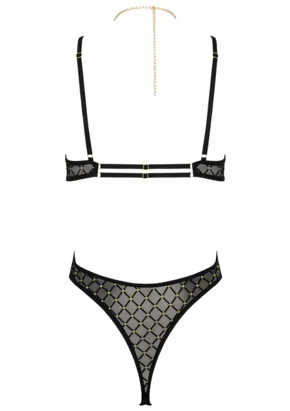 Body BD101 by Body - Tulle Bodysuit with Gold Embroidery & Chain, Adjustable