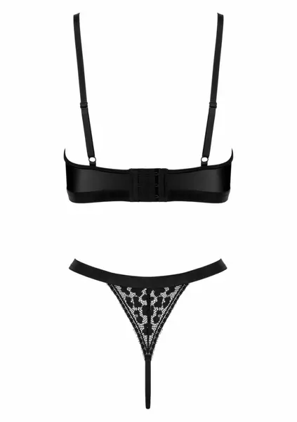 TP100 2-Piece Wet-Look & Lace Bra Set - Black, Adjustable, Elegant Design
