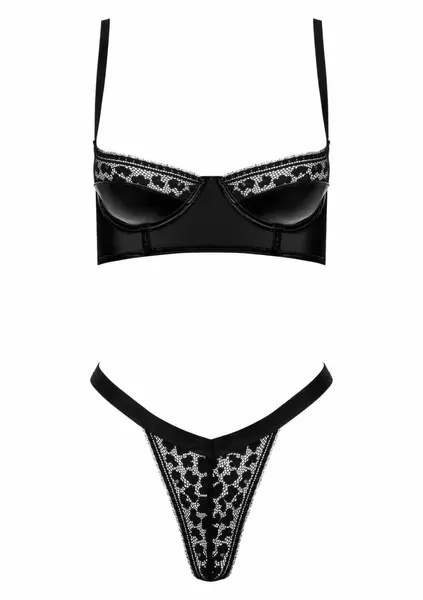 TP100 2-Piece Wet-Look & Lace Bra Set - Black, Adjustable, Elegant Design