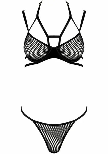 TP104 2-Piece Lingerie Set - Mesh Halterneck Bra & Thong, Black