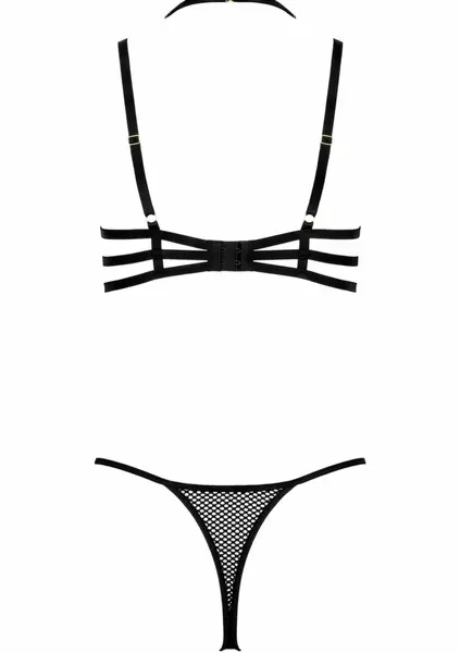 TP104 2-Piece Lingerie Set - Mesh Halterneck Bra & Thong, Black