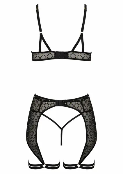 THP101 3-Piece Lingerie Set Gold Embroidery Adjustable Straps