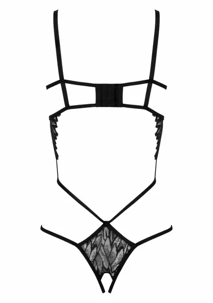 Body BD102 Black Lace Bodysuit with Geometric Straps by Body