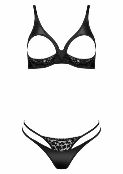 TPO100 2-Piece Lingerie Set Wet-Look & Lace Black Adjustable Fit