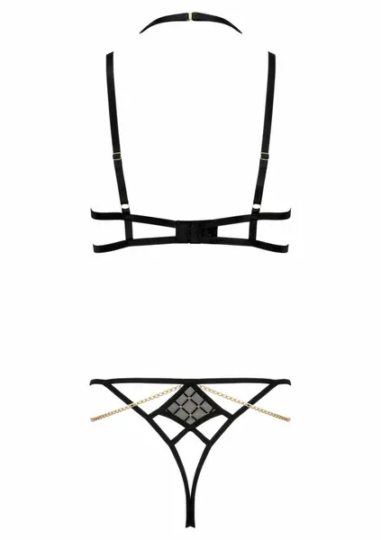 TP101 Lingerie Set 2 Pcs Gold Embroidery & Tulle, Adjustable, Black
