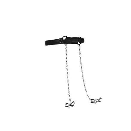 Sinner Gear Silicone Bit Gag with Adjustable Nipple Clamps Black