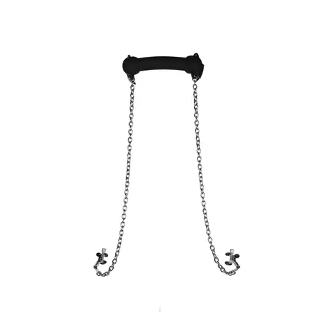 Sinner Gear Silicone Bit Gag with Adjustable Nipple Clamps Black