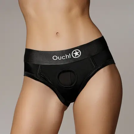 EasyToys Vibrating High-Cut Strap-On Brief XS/S Black - 10-Mode Bullet