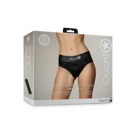 EasyToys Vibrating High-Cut Strap-On Brief XS/S Black - 10-Mode Bullet