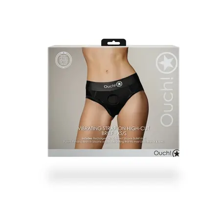 EasyToys Vibrating High-Cut Strap-On Brief XS/S Black - 10-Mode Bullet