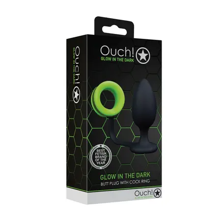 Ouch! Glow in the Dark Silicone Plug & Support Ring - Fluorescent Green