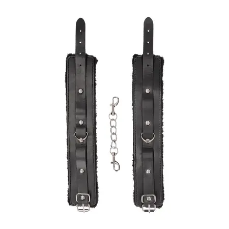 OUCH! Plush Bonded Leather Adjustable Ankle Cuffs with Soft Lining Black