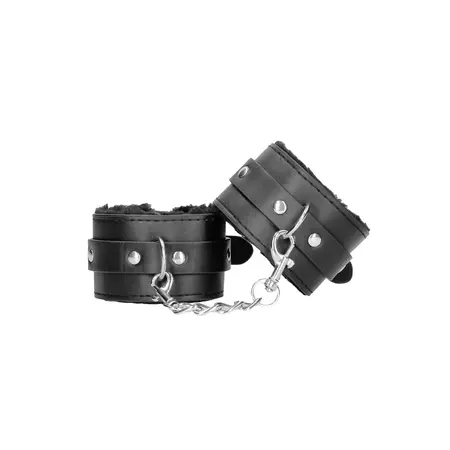 OUCH! Deluxe Plush Bonded Leather Handcuffs Adjustable Black