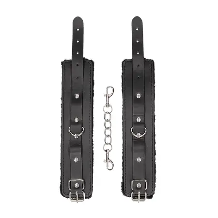 OUCH! Deluxe Plush Bonded Leather Handcuffs Adjustable Black
