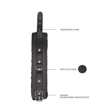 OUCH! Deluxe Plush Bonded Leather Handcuffs Adjustable Black