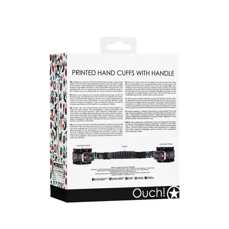 Ouch! Adjustable Leather Handcuffs with Ergonomic Handle Black