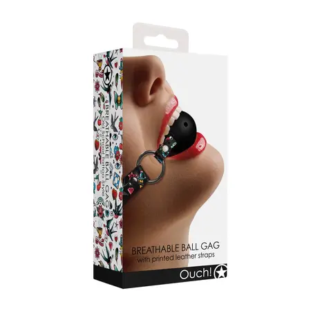 Ouch! Breathable Adjustable Ball Gag with Leather Straps Black