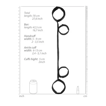 OUCH! Adjustable Black Spreader Bar with Hand & Ankle Restraint System 70cm