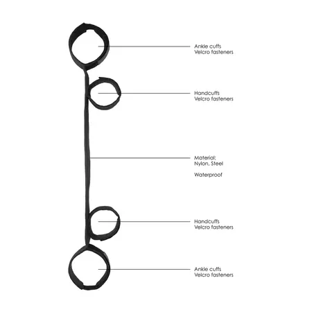 OUCH! Adjustable Black Spreader Bar with Hand & Ankle Restraint System 70cm