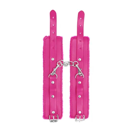OUCH! Plush Leather Ankle Cuffs with Adjustable Strap and Furry Lining