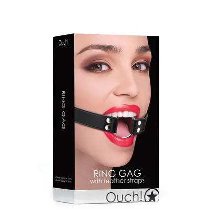 Ouch! Adjustable Leather Ring Gag - Universal Fit, Black