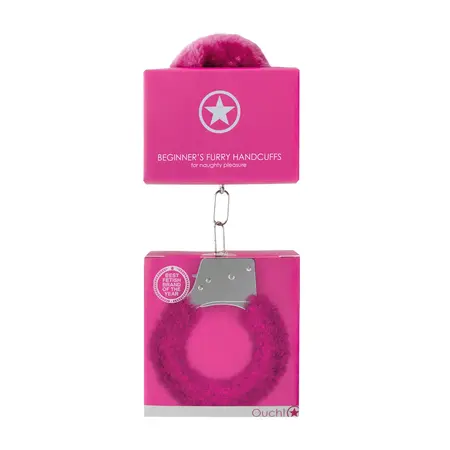 Ouch! Beginner Furry Handcuffs - Soft Plush, Adjustable, Black