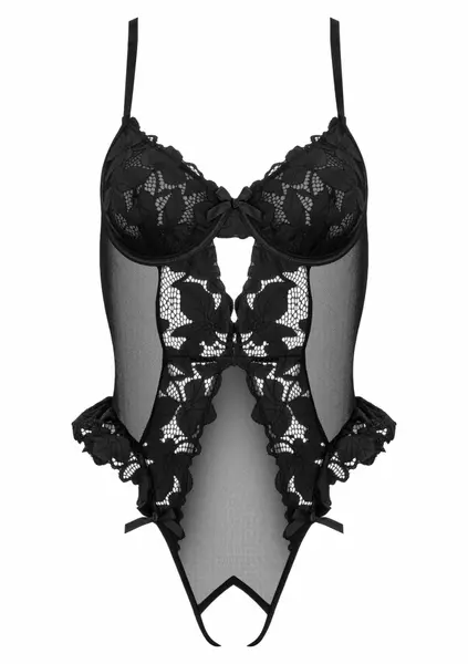 Body BD103 by Body - Black Lace Mesh Bodysuit, Adjustable Straps, Size M