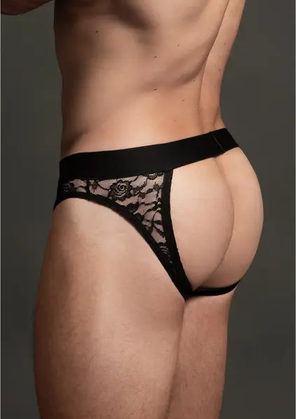 Dreamgirl Lace Open Back Brief S/M - Sheer Mid-Rise Intimate Panty