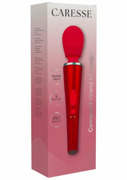 CARESSE Compact Wand Massager 25cm IPX7 Silicone Rechargeable Black