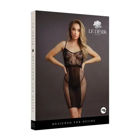 Shots Knee-Length Lace & Fishnet Dress Black One Size