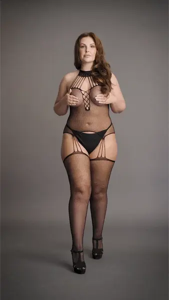 Leg Avenue Plus Size Fishnet Bodystocking with Choker and Garter Straps