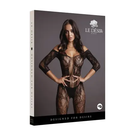 Shots Lace Patterned Long Sleeve Bodystocking One Size S-L
