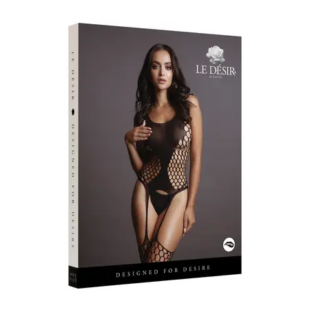 Shots Bodystocking Fence Suspender Net Pattern One Size S-XL Black