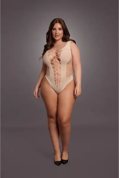 Obsessive V-Neck Intimate Bodysuit with Opaque Panels Queen Size
