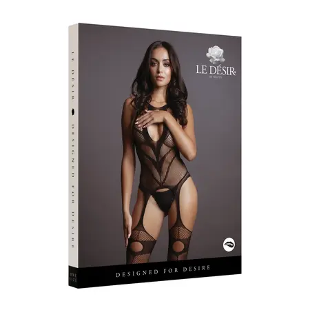 Obsessive High Neck Bodystocking Fishnet Pattern One Size Black