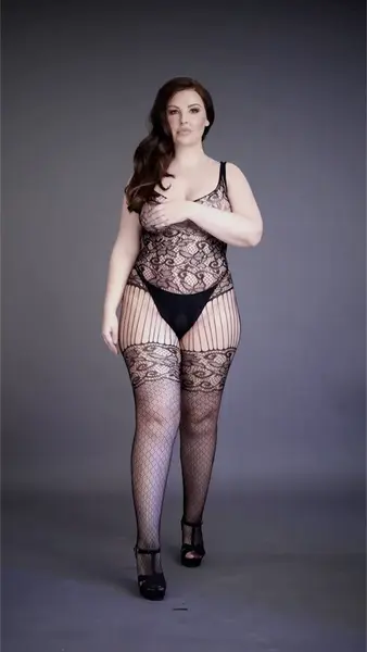Saresia Plus Size Lace & Fishnet Bodystocking XL-4XL Black