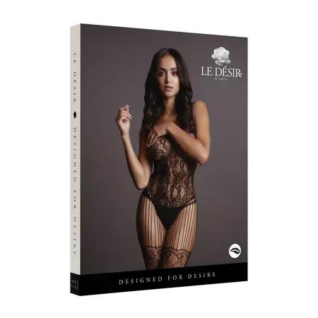 Shots Velvet Touch Lace & Fishnet Bodystocking S-XL Black