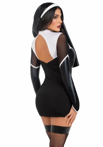 Leg Avenue Holy Hottie Dress Black Nun Costume Boned Garter Design