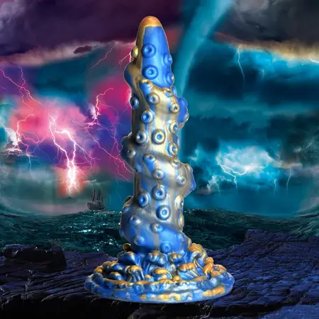 Kraken силиконово фентъзи дилдо, синьо, с широка основа