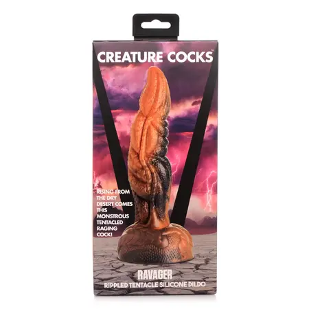 Ravager Silicone Intimate Tentacle Model - Marbled Red-Orange, Waved Texture
