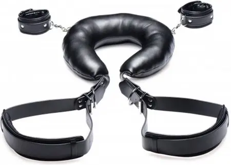XR Brands Padded Thigh Strap & Adjustable Wrist Cuffs Set, Black