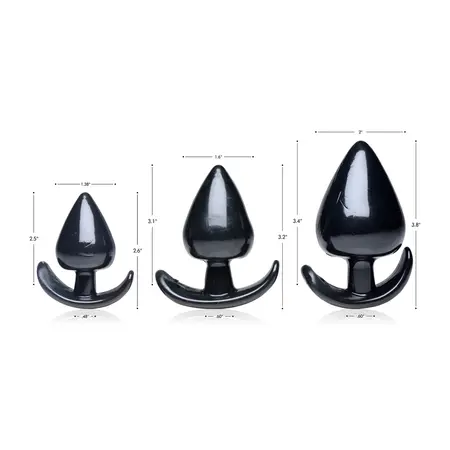 Triple Spades 3-Piece Anal Plug Set Silicone Black Graduated Sizes