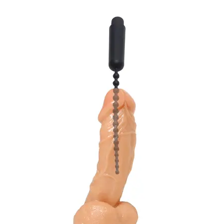 XR Brands Dark Rod Black Vibrating Beaded Silicone Urethral Device 24cm