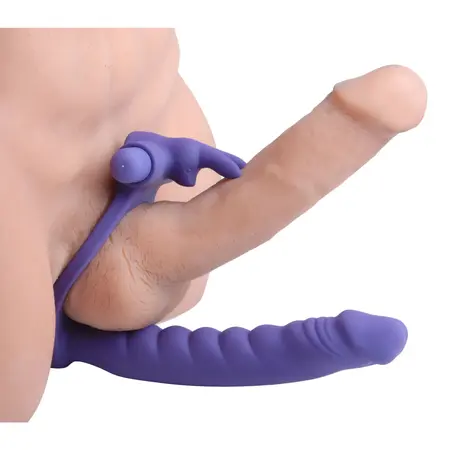 XR Brands Double Delight Rabbit Ring Vibrating System Purple Silicone