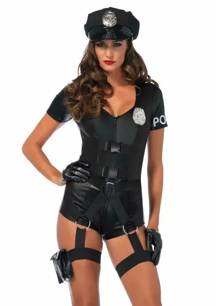 Leg Avenue Flirty Five-0 Cop Romper Costume with Badge & Hat, M