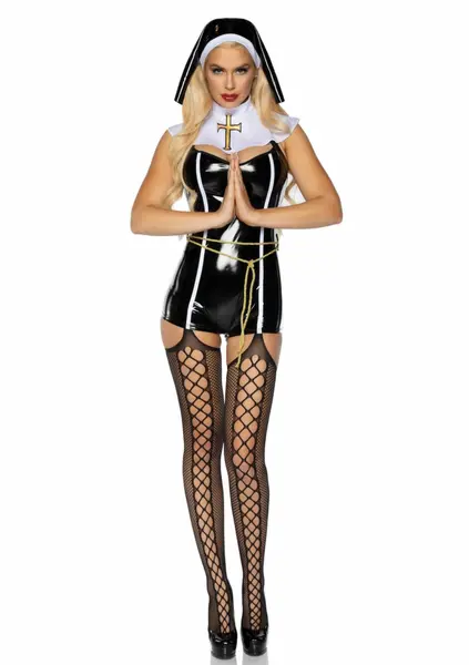 Vinyl Sinful Sister Romper Costume Set Black 4-Piece XS
